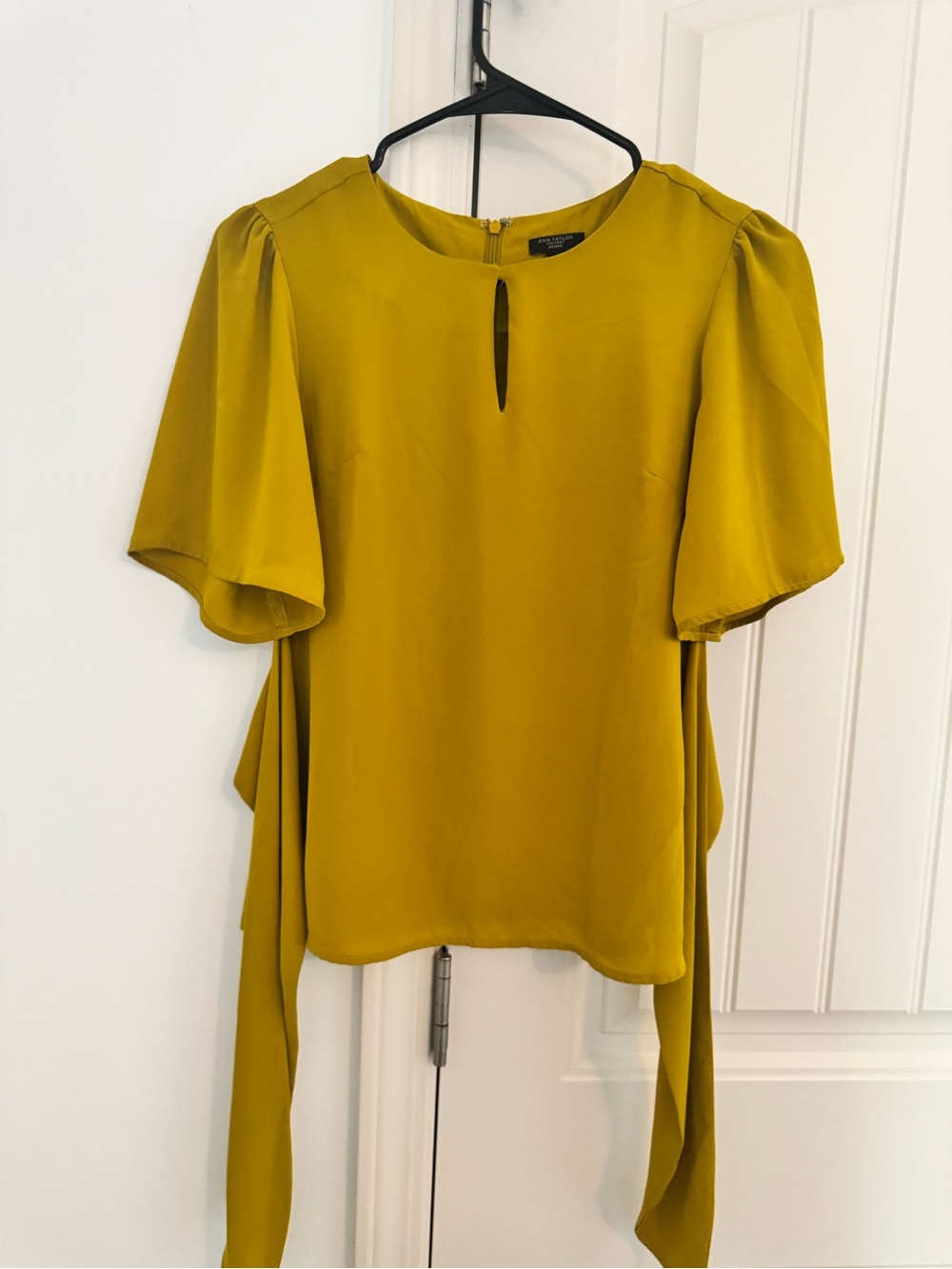 Ann Taylor Mustard Tie-Back Keyhole Blouse